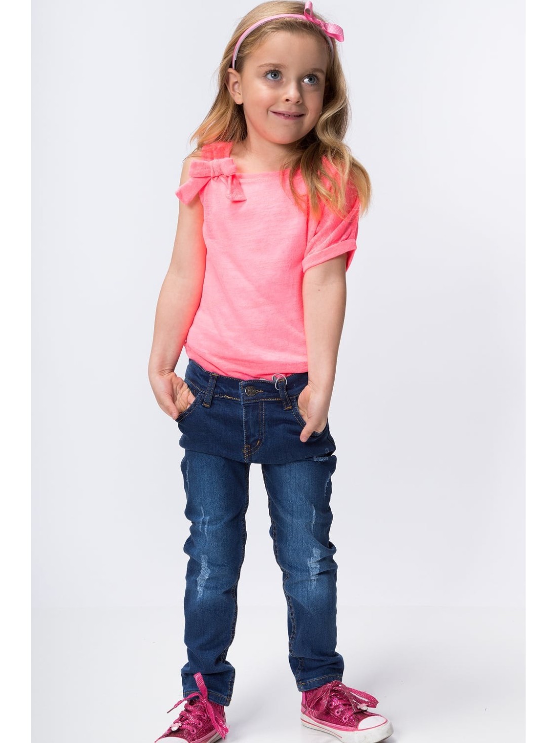 Girls\' denim trousers with light abrasions NDZ515 - Online store - Boutique